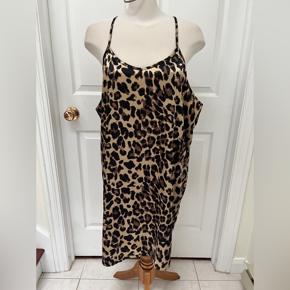 Leopard Print Satin Slip nightdress plus size